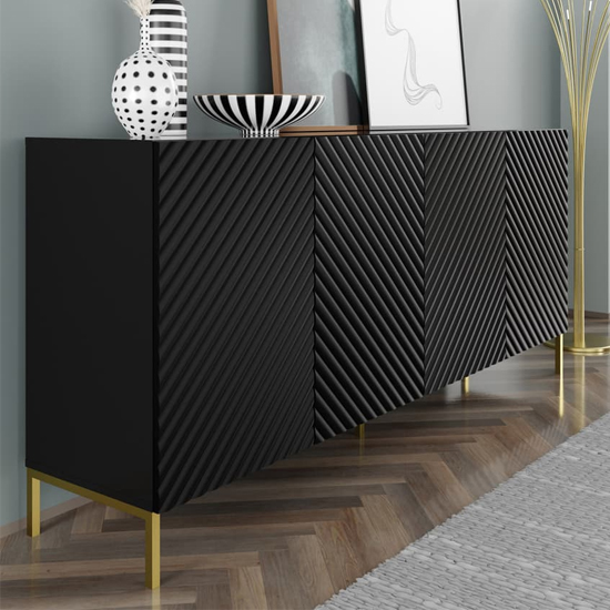Product photograph of Sanford Wooden Sideboard Large With 4 Doors In Black from Furniture in Fashion