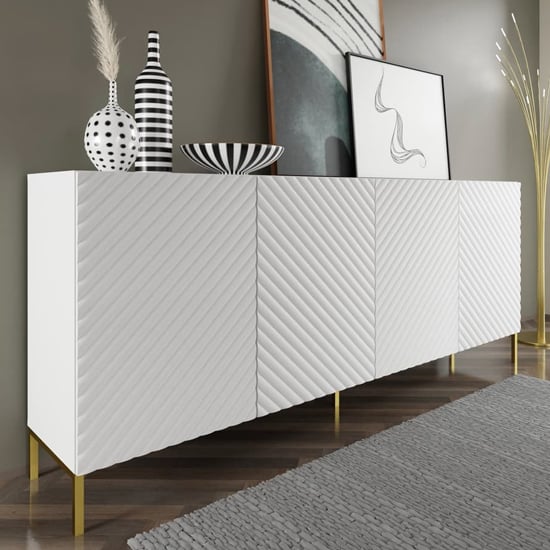 Product photograph of Sanford Wooden Sideboard Large With 4 Doors In White from Furniture in Fashion