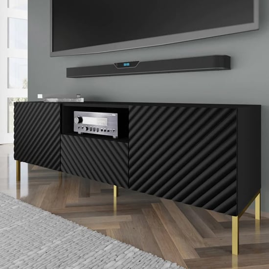 Product photograph of Sanford Wooden Tv Stand With 2 Doors 1 Drawer In Black from Furniture in Fashion