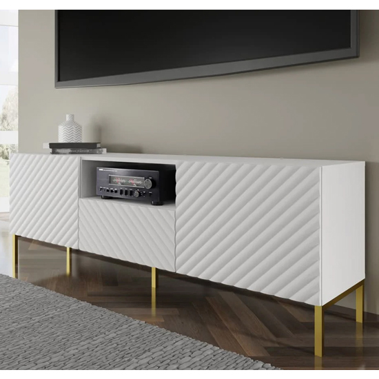 Read more about Sanford wooden tv stand with 2 doors 1 drawer in white