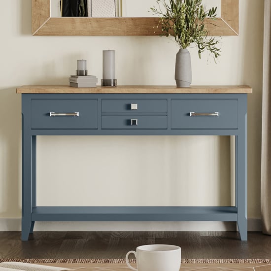 Sanford Wooden Console Table With 4 Drawers In Blue