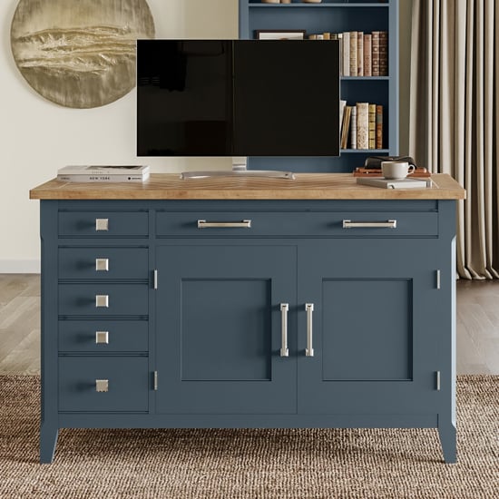 Product photograph of Sanford Wooden Hidden Home Office Computer Desk In Blue from Furniture in Fashion