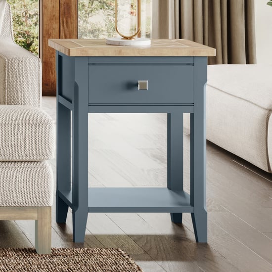 Product photograph of Sanford Wooden Lamp Table With 1 Drawer In Blue from Furniture in Fashion