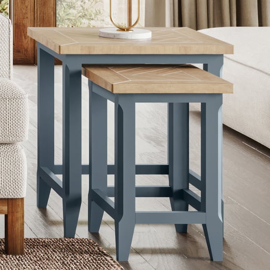 Product photograph of Sanford Wooden Nest Of 2 Tables In Blue from Furniture in Fashion