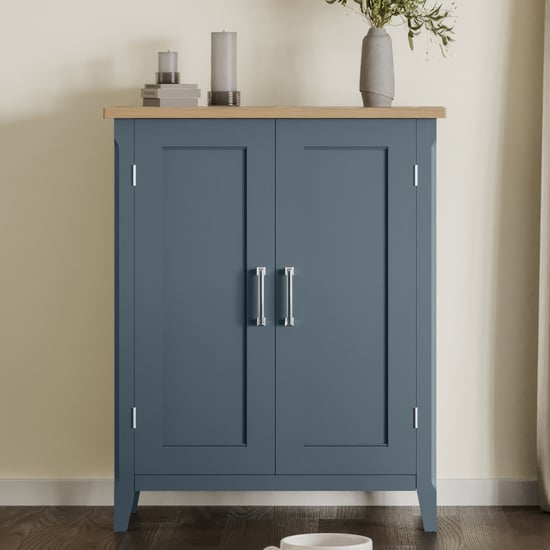Product photograph of Sanford Wooden Shoe Storage Cabinet With 2 Drawers In Blue from Furniture in Fashion