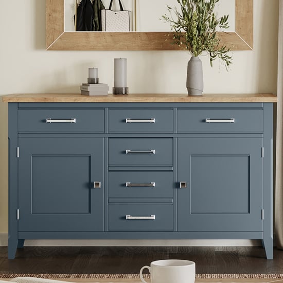 Sanford Wooden Sideboard With 2 Doors 6 Drawers In Blue
