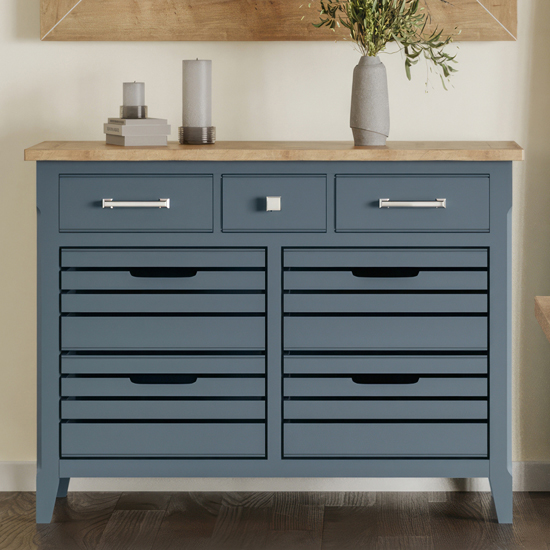 Sanford Wooden Sideboard With 3 Drawers 4 Crates In Blue