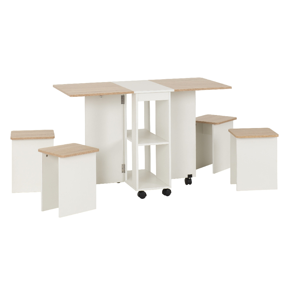 Sanford Wooden Stowaway Dining Set In Oak And White