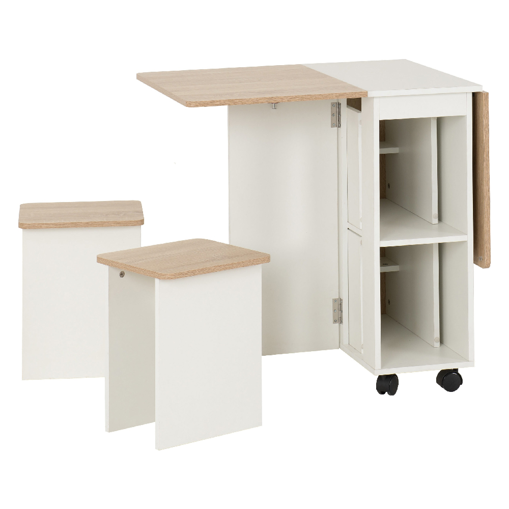 Sanford Wooden Stowaway Dining Set In Oak And White