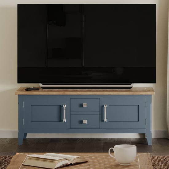 Product photograph of Sanford Wooden Tv Stand With 2 Doors 2 Drawers In Blue from Furniture in Fashion