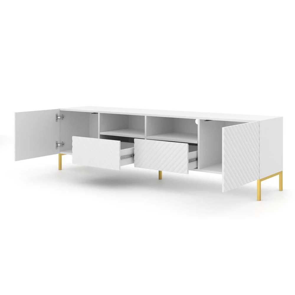 Sanford Wooden TV Stand With 2 Doors 2 Drawers In White