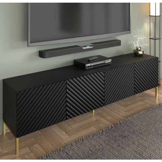 Sanford Wooden TV Stand With 4 Doors In Black