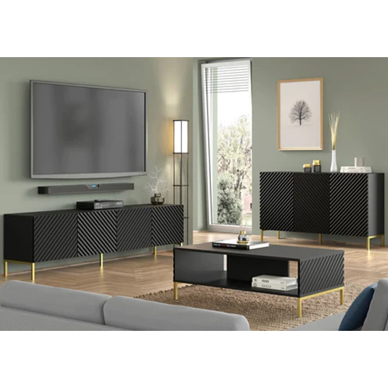 Sanford Wooden TV Stand With 4 Doors In Black