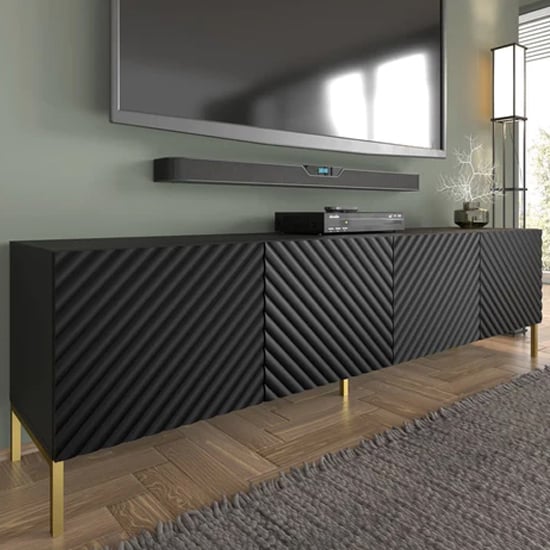 Read more about Sanford wooden tv stand with 4 doors in black