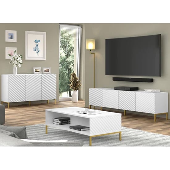 Sanford Wooden TV Stand With 4 Doors In White
