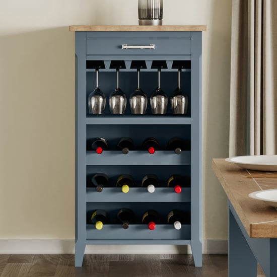 Product photograph of Sanford Wooden Wine Rack And Glass Storage Cabinet In Blue from Furniture in Fashion