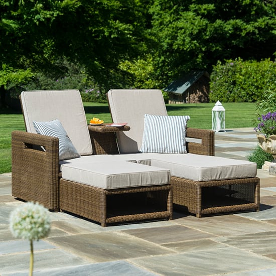 View Sanmo outdoor lovers recliner sun beds in red pine