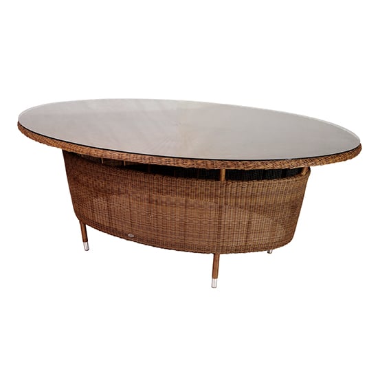 Sanmo Outdoor Oval Glass Top Dining Table In Red Pine