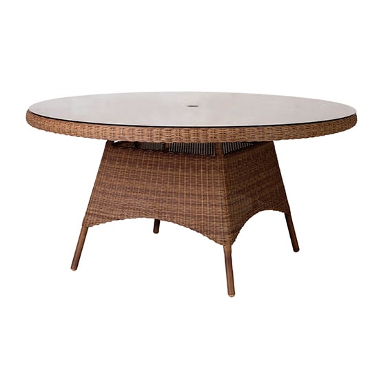 Photo of Sanmo outdoor round 1500mm glass top dining table in red pine