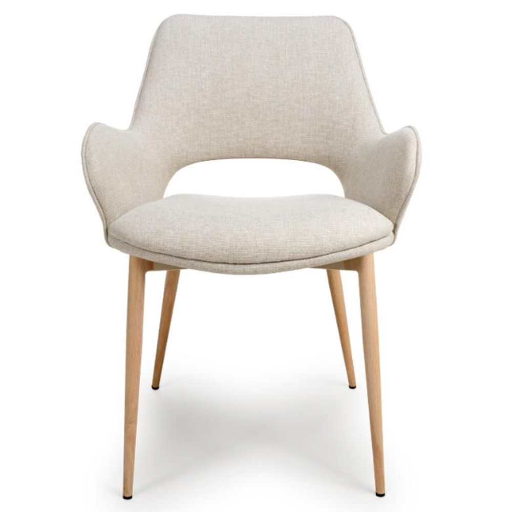 Sanremo Natural Fabric Dining Chairs With Oak Legs In Pair
