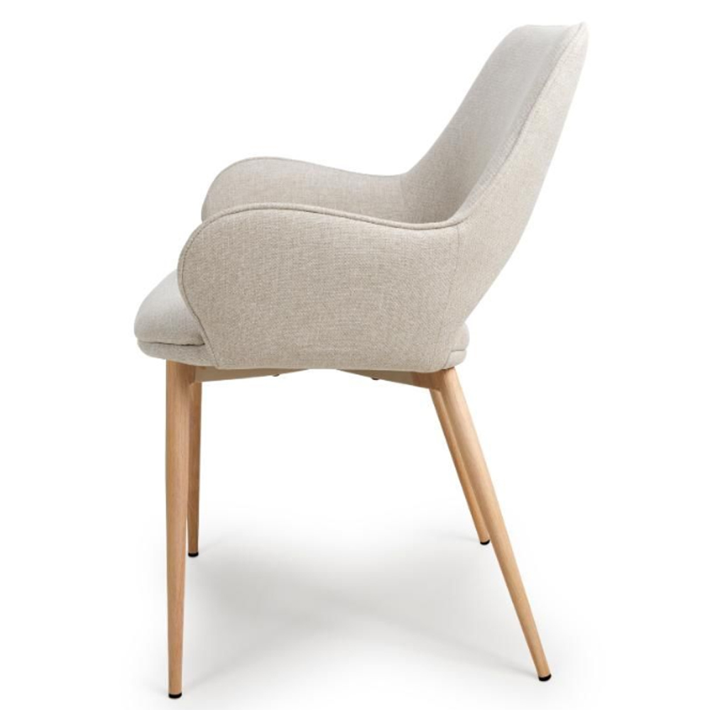 Sanremo Natural Fabric Dining Chairs With Oak Legs In Pair