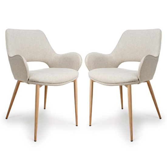 Sanremo Natural Fabric Dining Chairs In Pair