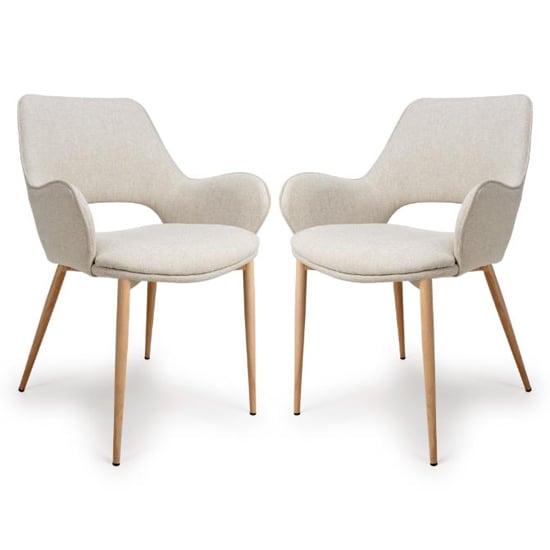 Sanremo Natural Fabric Dining Chairs In Pair