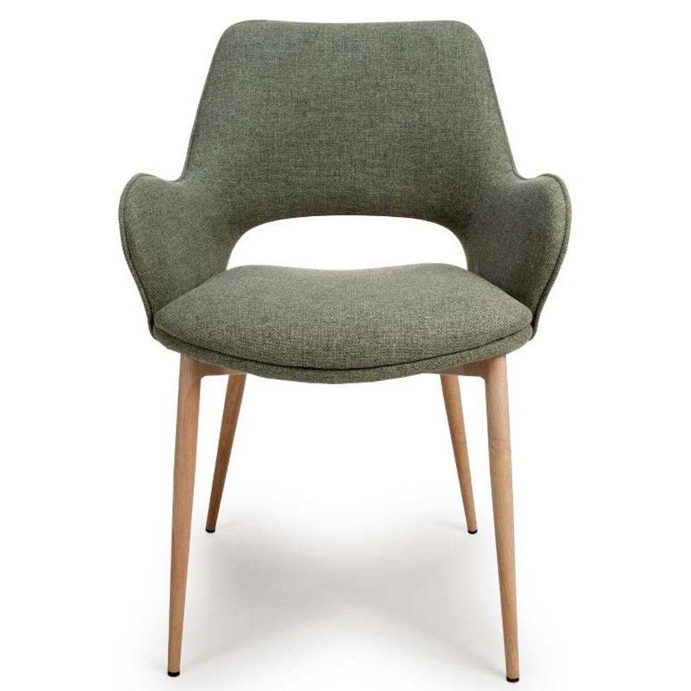 Sanremo Sage Fabric Dining Chairs With Oak Legs In Pair