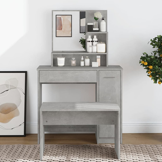 Sansa Wooden Dressing Table With Mirror In Concrete Effect