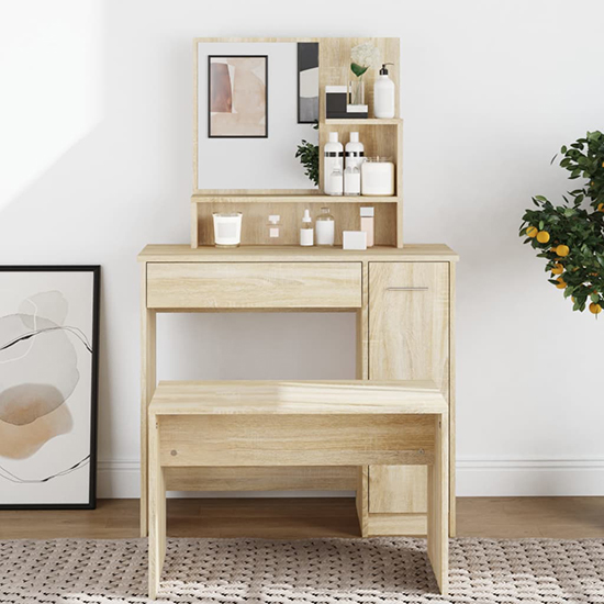 Sansa Wooden Dressing Table With Mirror In Sonoma Oak