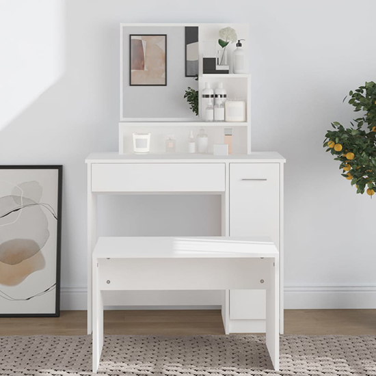 Sansa Wooden Dressing Table With Mirror In White
