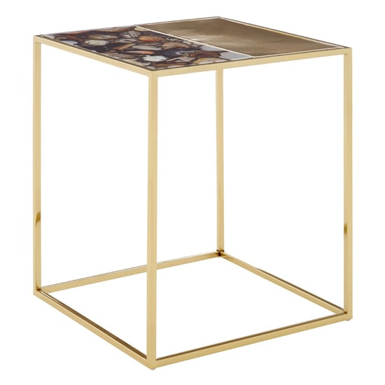 Sauna Square Agate Stone Side Table With Gold Steel Frame_2