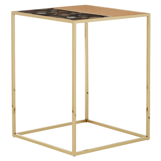 Sauna Square Agate Stone Side Table With Gold Steel Frame_3