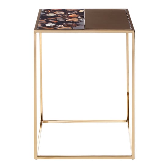 Sauna Square Agate Stone Side Table With Gold Steel Frame