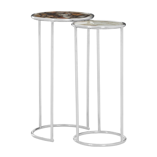 Sansuna Agate Stone Top Nesting Of 2 Tables With Silver Frame_3