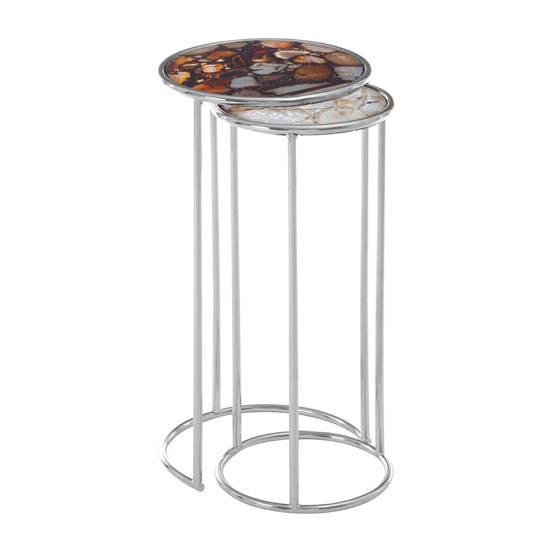 Sansuna Agate Stone Top Nesting Of 2 Tables With Silver Frame