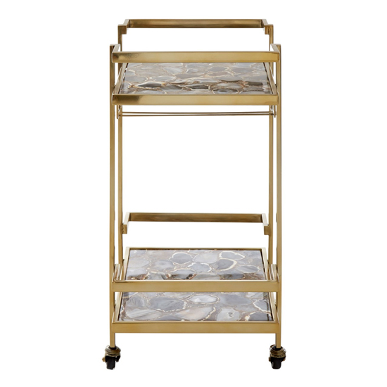 Sauna Agate Drinks Trolley With Gold Steel Frame In Black