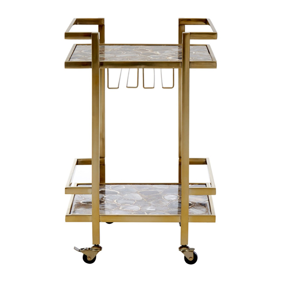 Sauna Agate Drinks Trolley With Gold Steel Frame In Black