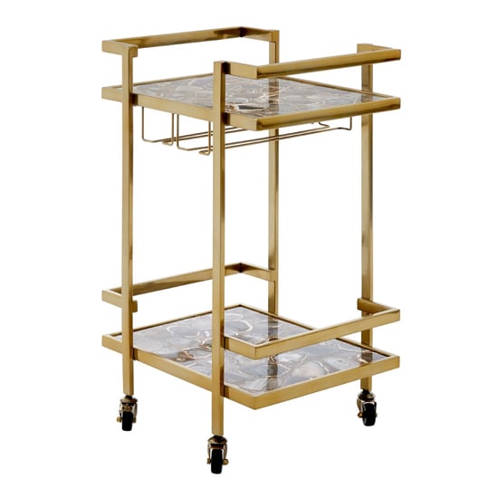 Sauna Agate Drinks Trolley With Gold Steel Frame In Black