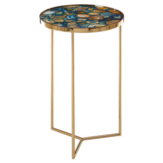 Sauna Round Agate Side Table With Gold Steel Frame In Blue_2