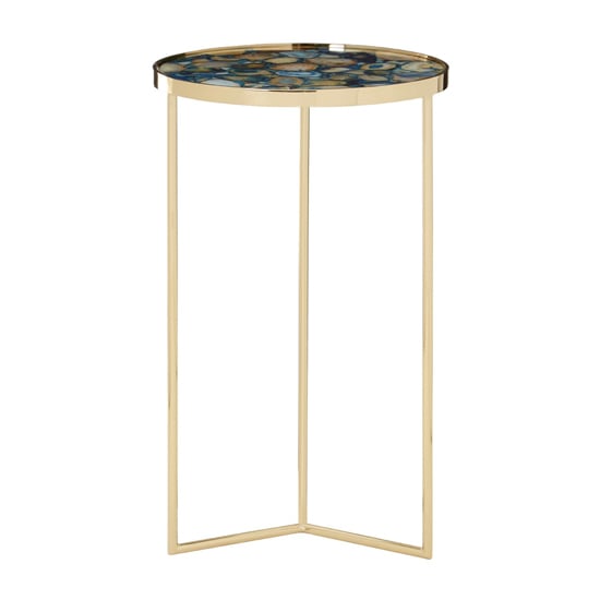Sauna Round Agate Side Table With Gold Steel Frame In Blue_3