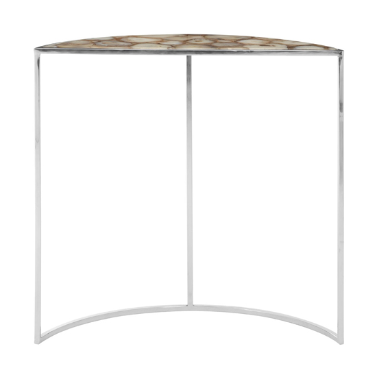 Sauna Half Moon White Agate Console Table With Silver Frame_4