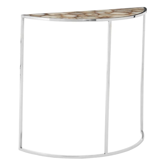 Sauna Half Moon White Agate Console Table With Silver Frame