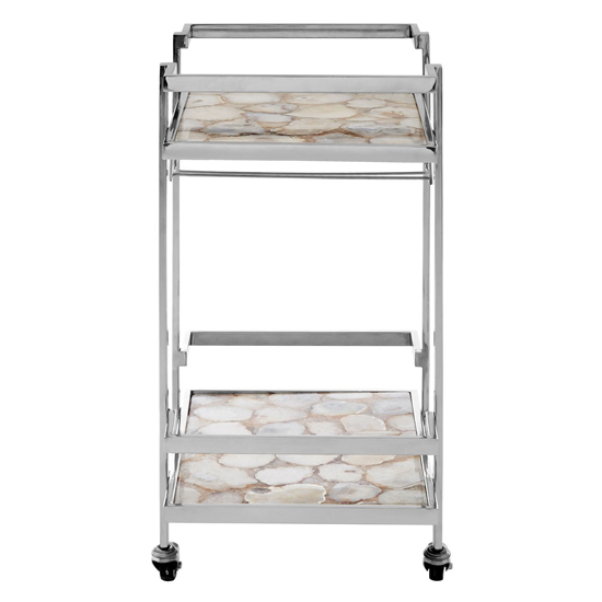 Sauna Agate Drinks Trolley With Silver Steel Frame In White