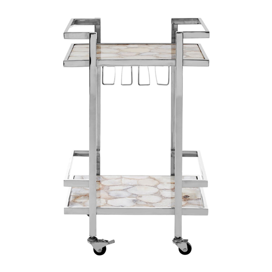 Sauna Agate Drinks Trolley With Silver Steel Frame In White