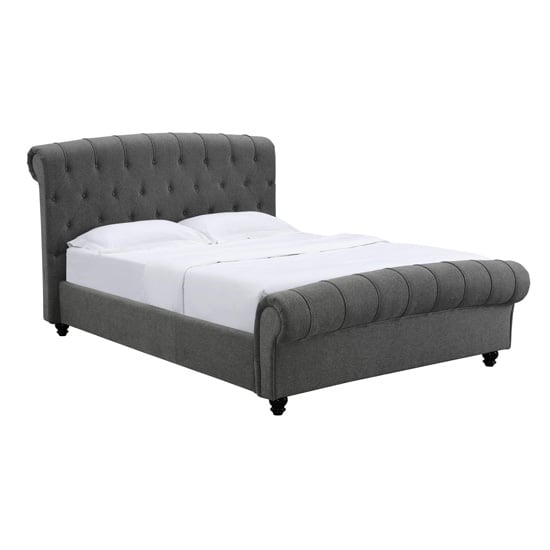 Read more about Sanura linen fabric double bed in grey
