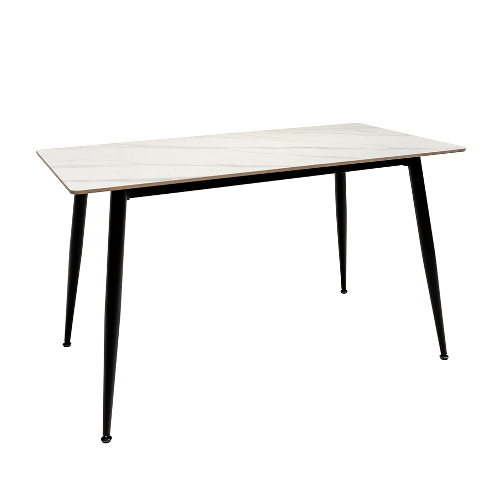 Santana Large Snow White Sintered Stone Top Dining Table with Black legs