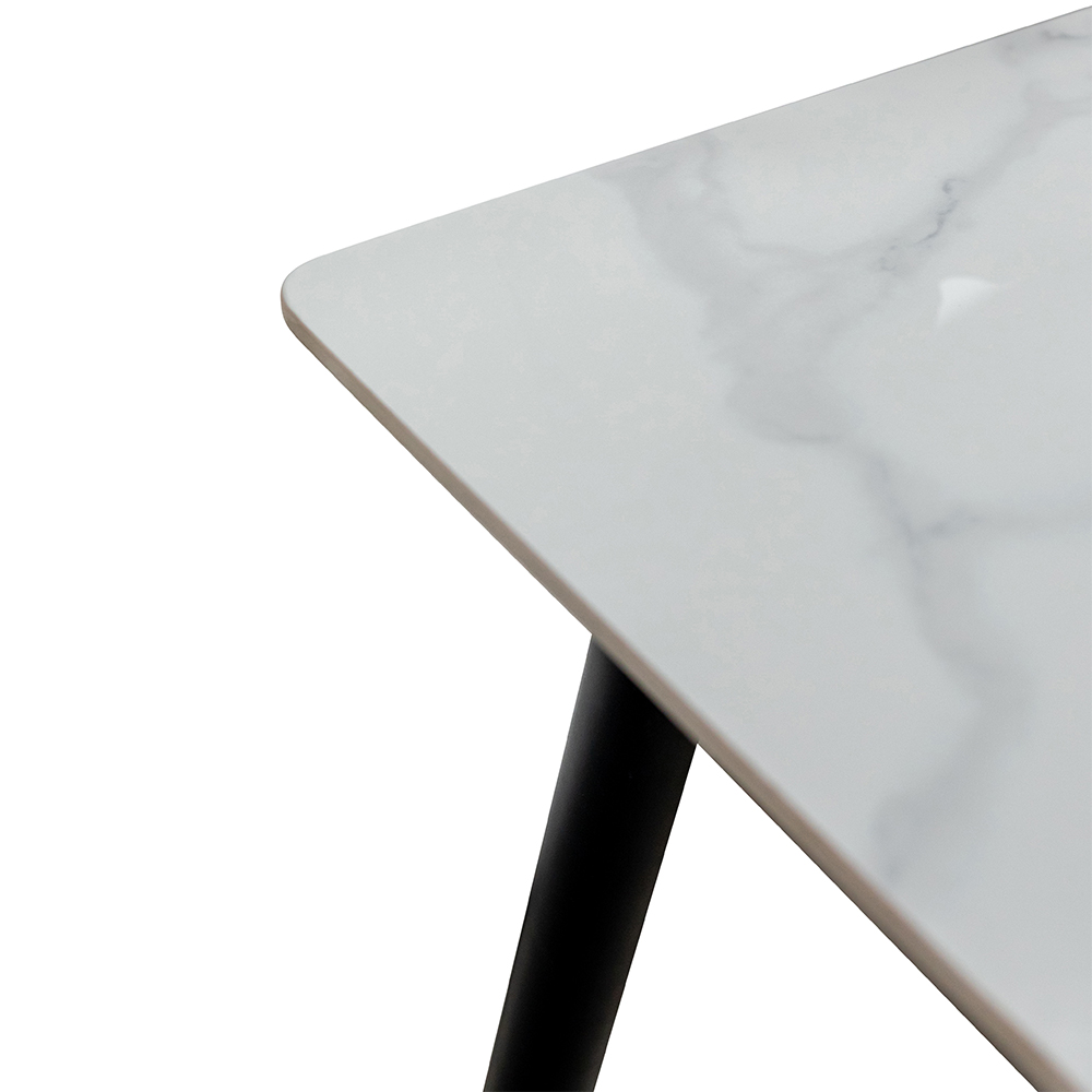 Santana Large Snow White Sintered Stone Top Dining Table with Black legs