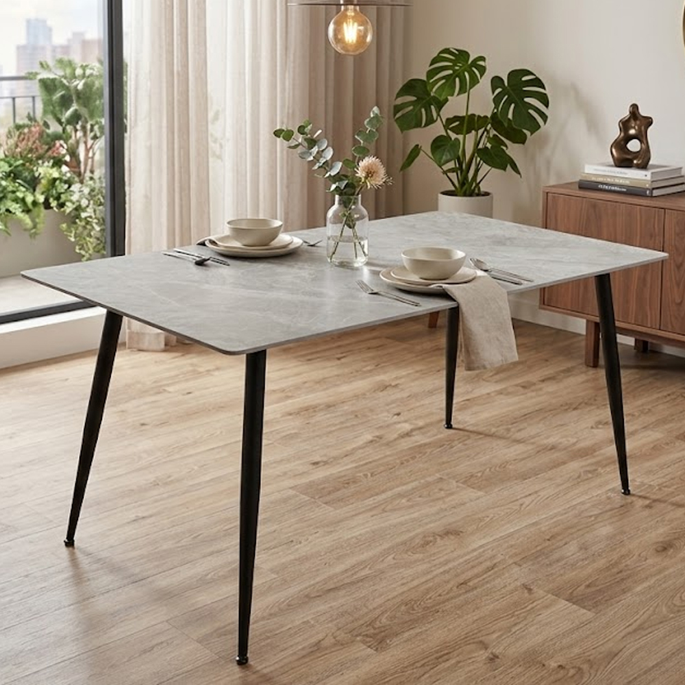 Santana Small Italy Grey Sintered Stone Top Dining Table with Black legs