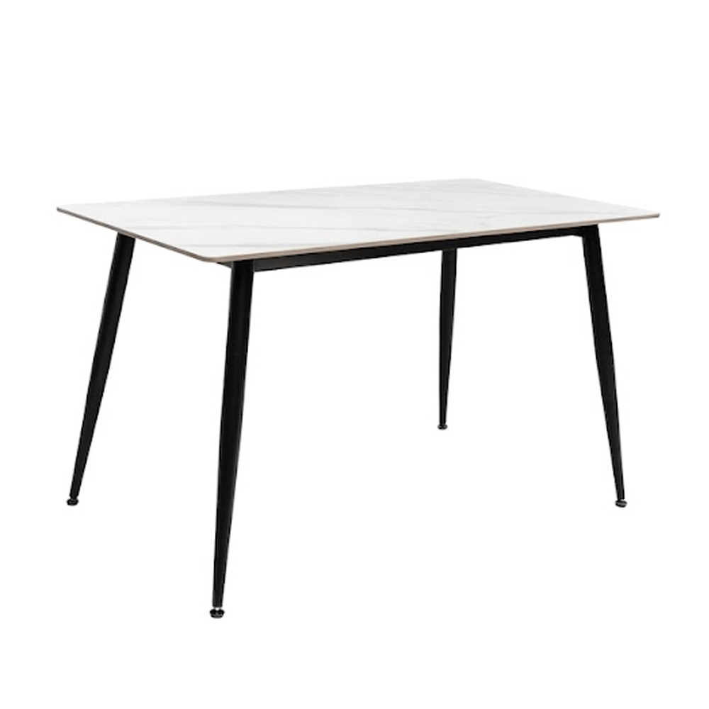Santana Small Snow White Sintered Stone Top Dining Table with Black legs